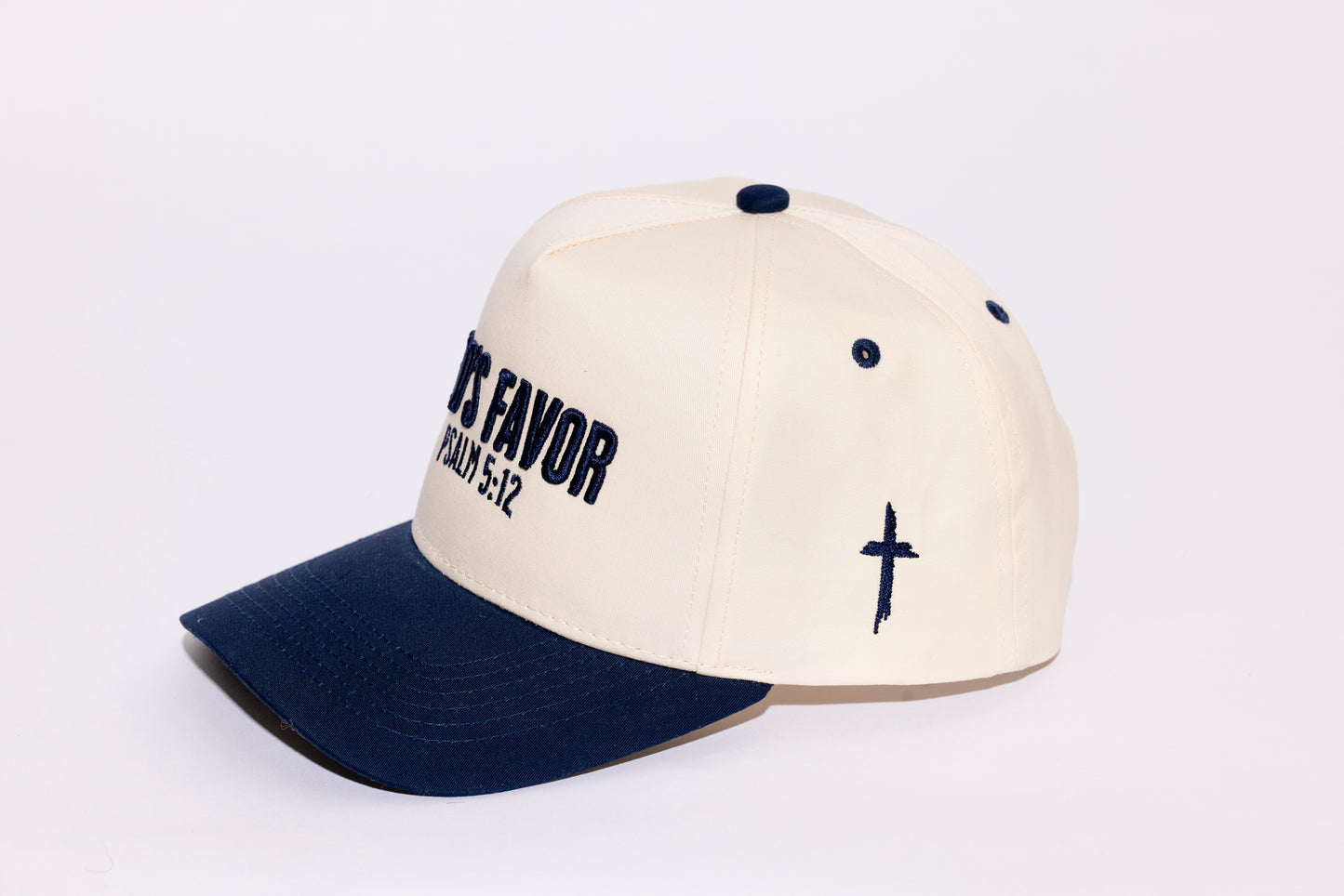 WORTHY JOURNEY CREAM AND NAVY BLUE PLAIN CURVE 5PANEL SNAPBACK HAT