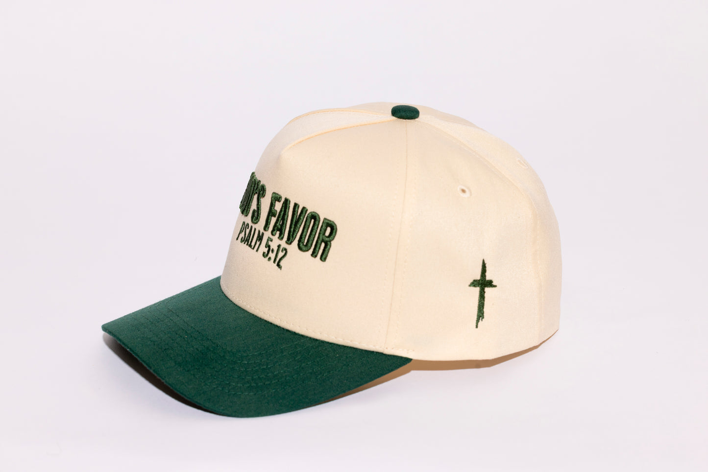 WORTHY JOURNEY CREAM AND DARK GREEN PLAIN CURVE 5PANEL SNAPBACK HAT