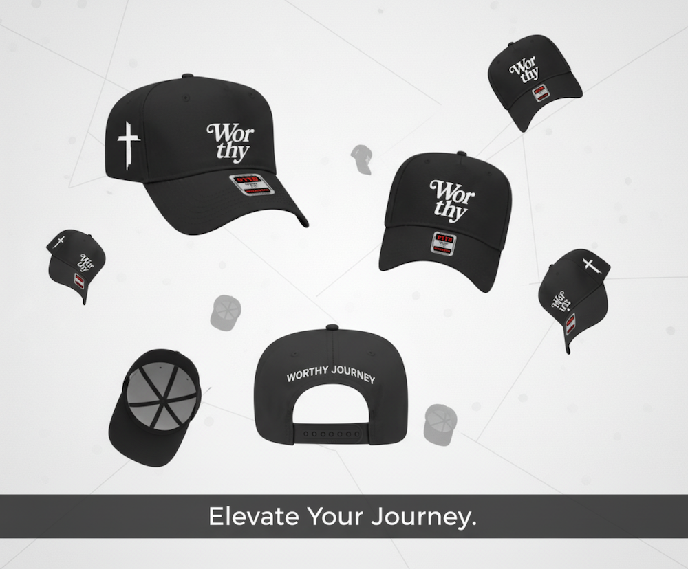 Worthy Snapback Hat, Faith-Based Black and White Cap, Embroidered “Worthy” NEW DROP
