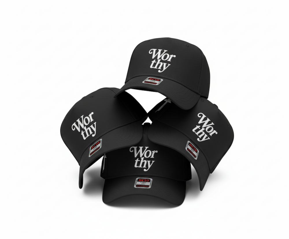 Worthy Snapback Hat, Faith-Based Black and White Cap, Embroidered “Worthy” NEW DROP